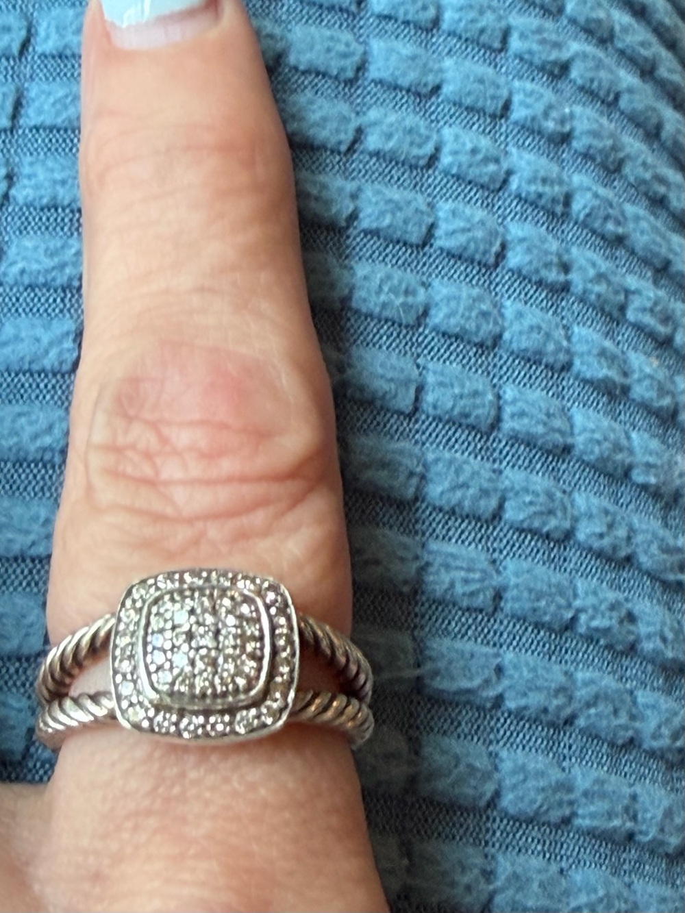 David Yurman Petite Albion Diamond Cable Ring 925 Sterling Silver Sz 7 - Picture 7 of 7